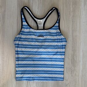 Adidas Light Blue and White Striped Racerback Top